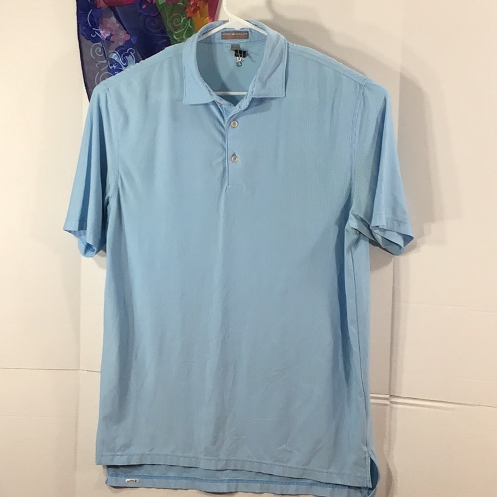 Peter Millar sky blue striped shirt sleeve polo M